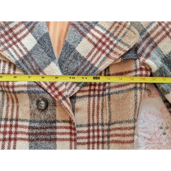 Vintage plaid maxi double breasted trench wool coat - Picture 7 of 11